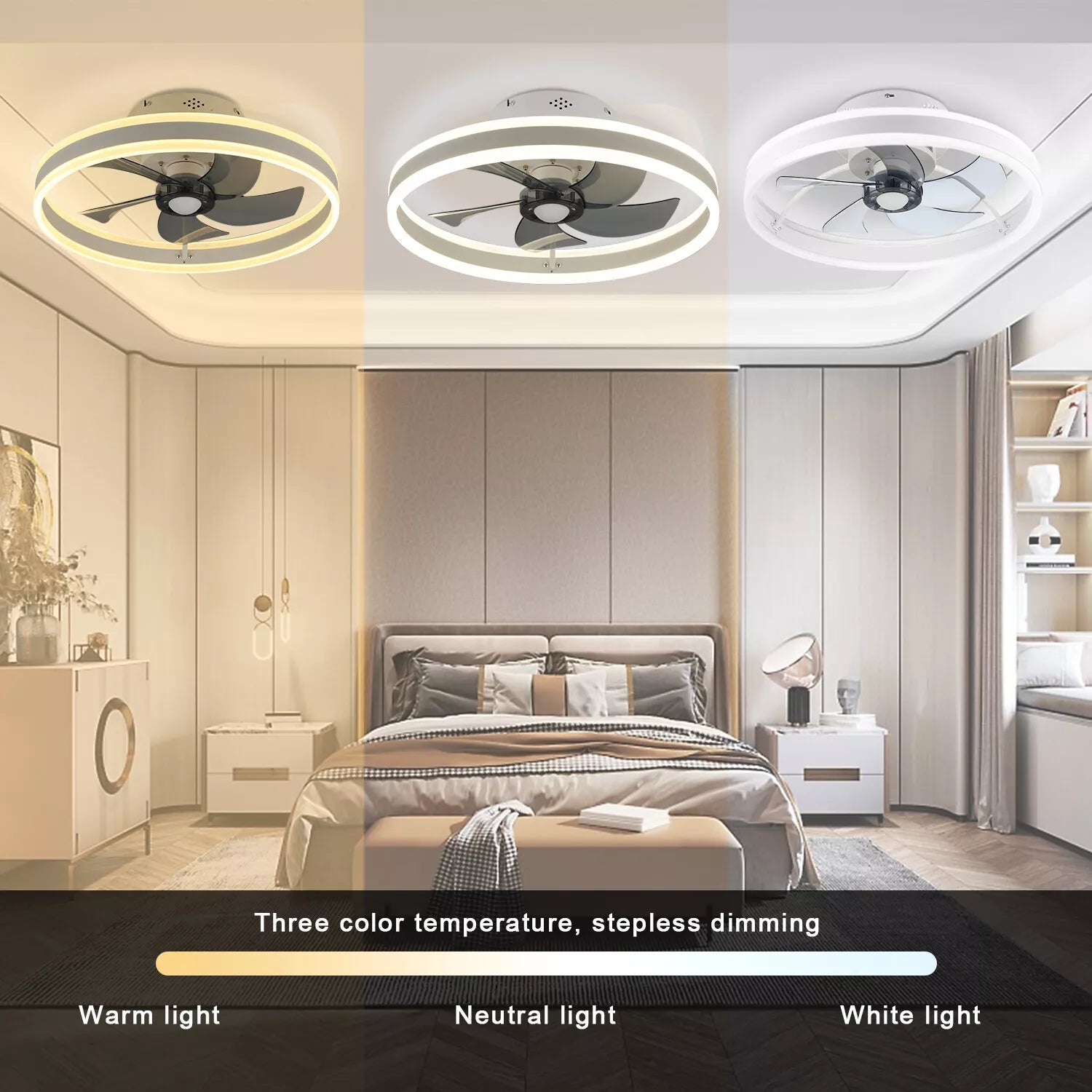 Modern Ceiling Fan with Light,Mute LED Dimmable Ceiling Fans with Remote Control,6 Speeds Reversible 60W Contemporary Ceiling Fan for Bedroom,Study Room,Dining Room
