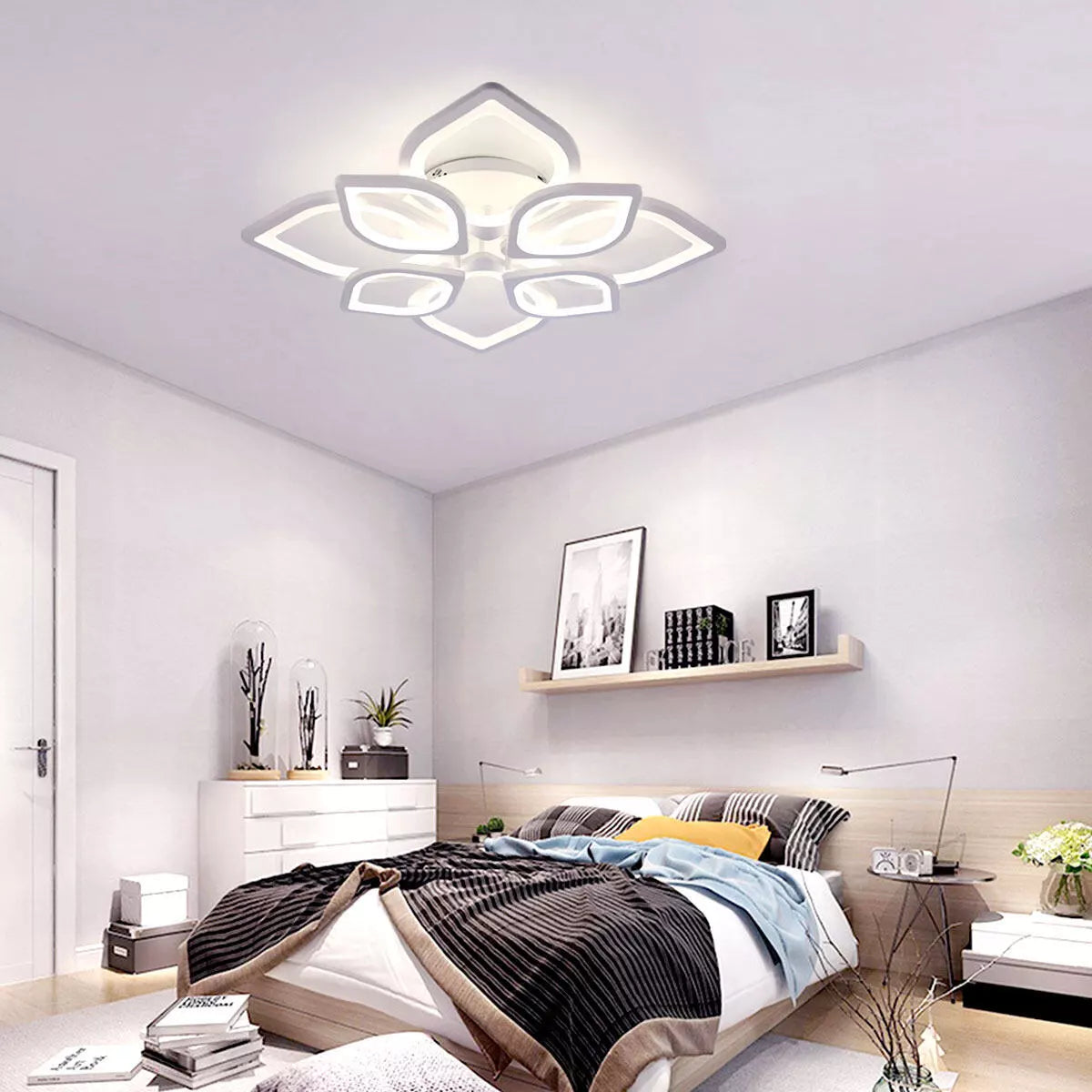 Modern Chandelier LED Lamp – White Frame Ceiling Light for Living Room & Stylish Home