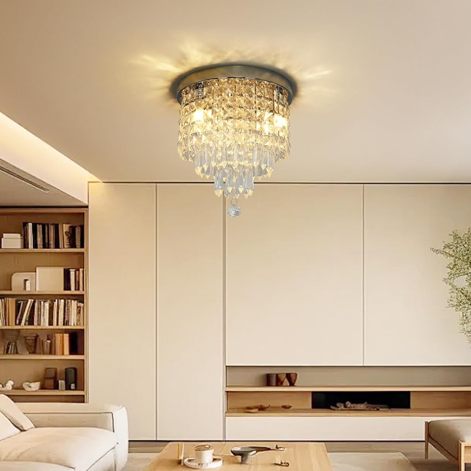 Modern Crystal Chandelier for Living Room: Elegant Design Crystal Ceiling Lamp for Bedroom Hallway Kitchen - Silver Crystal Ceiling Light for Ceiling - G9 Head Crystal Lamps
