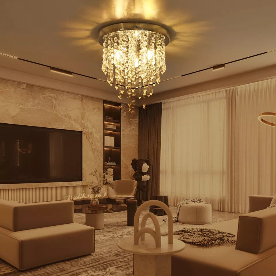 Modern Crystal Chandelier for Living Room: Elegant Design Crystal Ceiling Lamp for Bedroom Hallway Kitchen - Silver Crystal Ceiling Light for Ceiling - G9 Head Crystal Lamps
