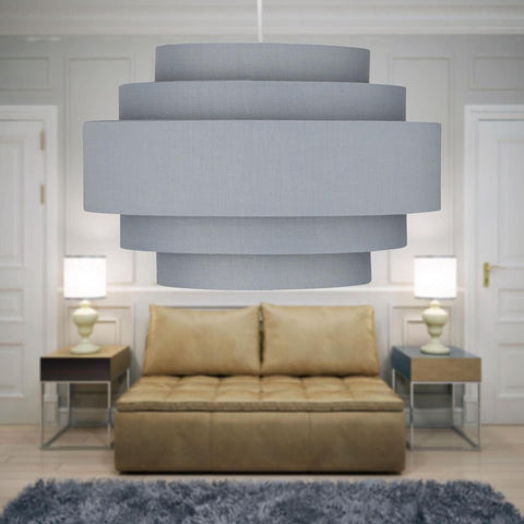 Modern grey pendant light shade hanging from ceiling