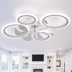 Modern LED Ceiling Fan with Lights – 63cm Dimmable 4-Ring Flush Mount Fan with Remote, 6 Speeds, Quiet Bedroom & Living Room