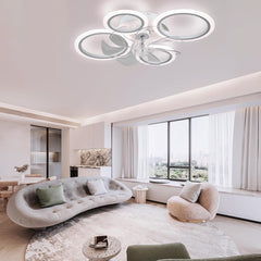 Modern LED Ceiling Fan with Lights – 63cm Dimmable 4-Ring Flush Mount Fan with Remote, 6 Speeds, Quiet Bedroom & Living Room