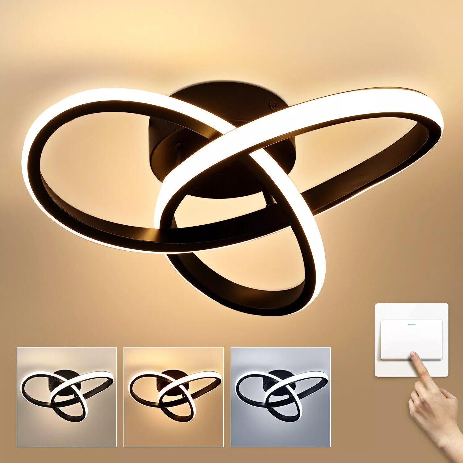 Modern LED Ceiling Light,Round Geometry Ceiling Lamp,Chic Chandelier 6000K for Hallway,Living Room,Bedroom 18W Dia 24CM