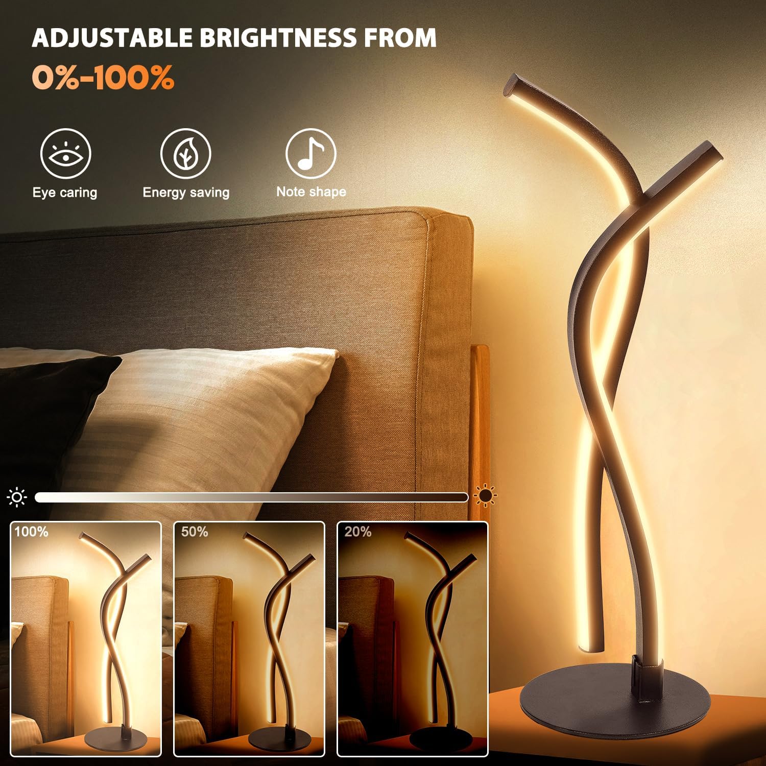 Modern LED desk lamp with adjustable brightness in a bedroom setting