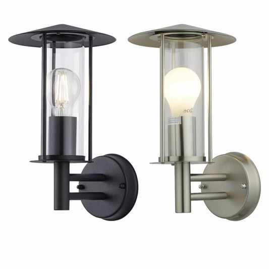 Modern Outdoor IP44 Lantern Style Wall Porch Light Black or Stainless Steel