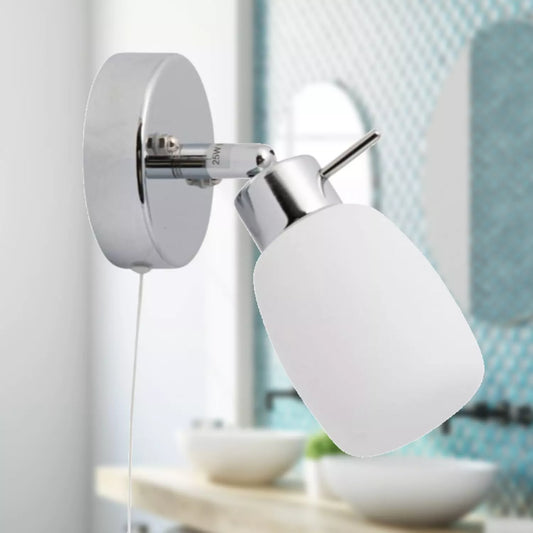Modern Polished Chrome & Glass IP44 Bathroom Wall Light With Pull Cord Switch