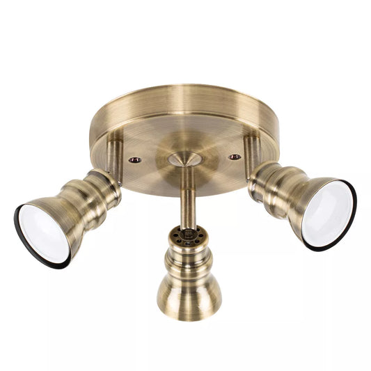 Modern Retro Antique Brass 3 Way Round Adjustable Ceiling Spotlight | Ceiling Spots, Home Décor & Improvement Essential