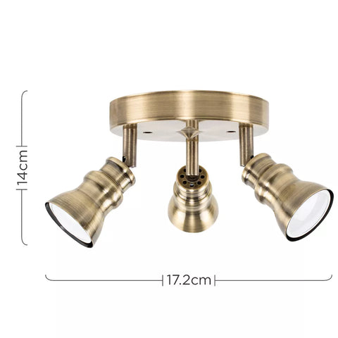 Vintage-Style 3-Way Ceiling Spotlight in Brass UK

