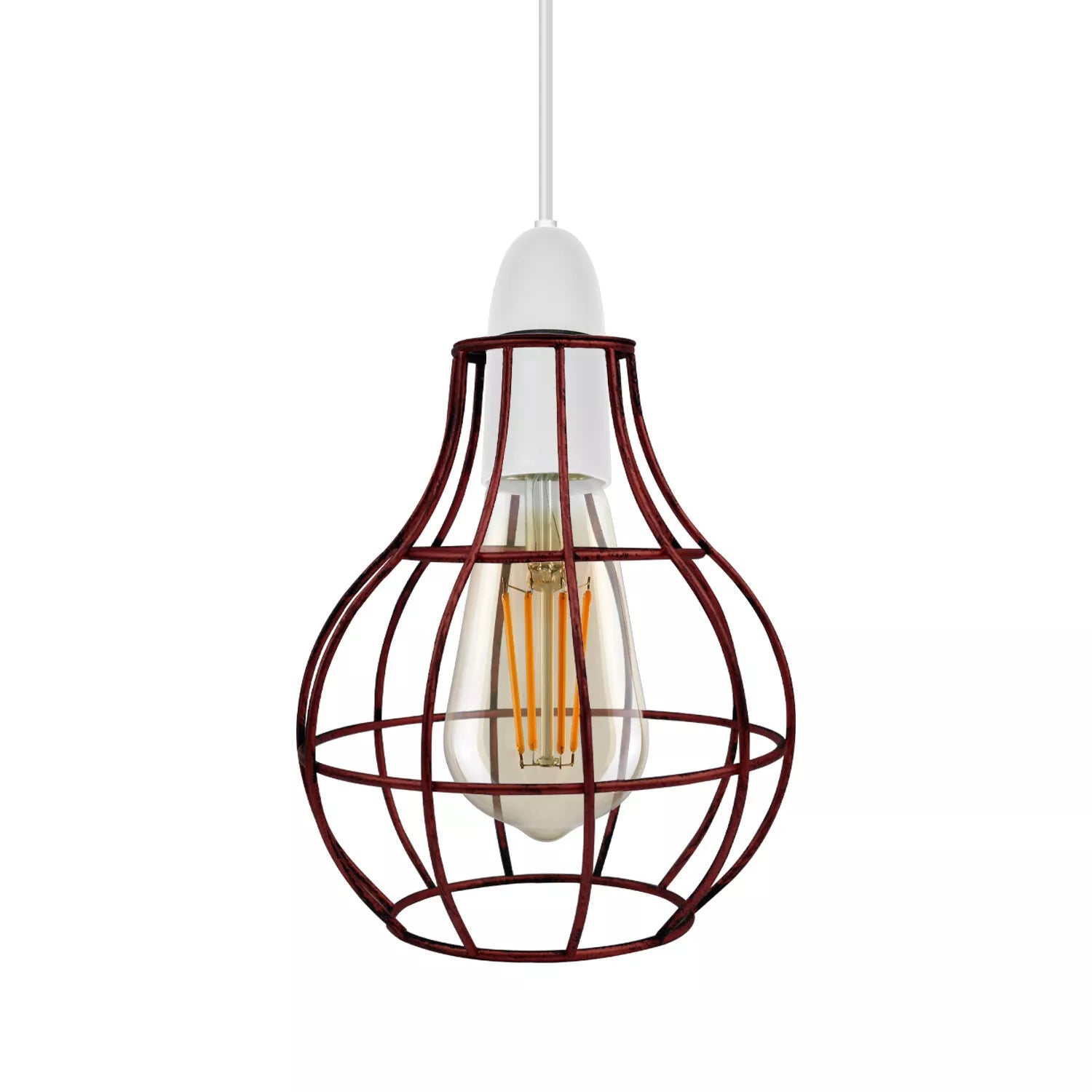 IModern retro metal pendant light shade hanging in a cozy kitchen

