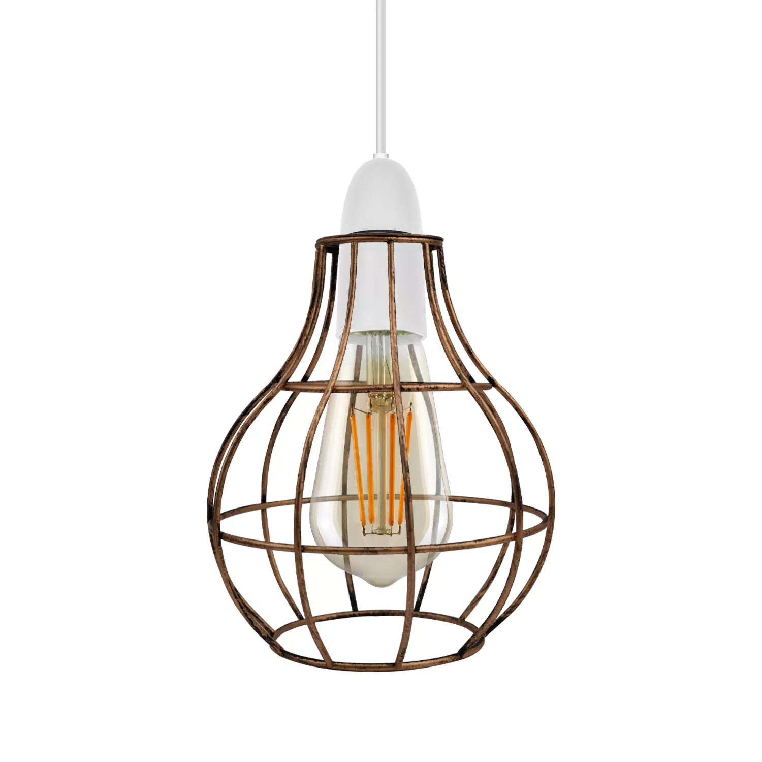 White modern retro ceiling pendant light shade in a minimalist kitchen

