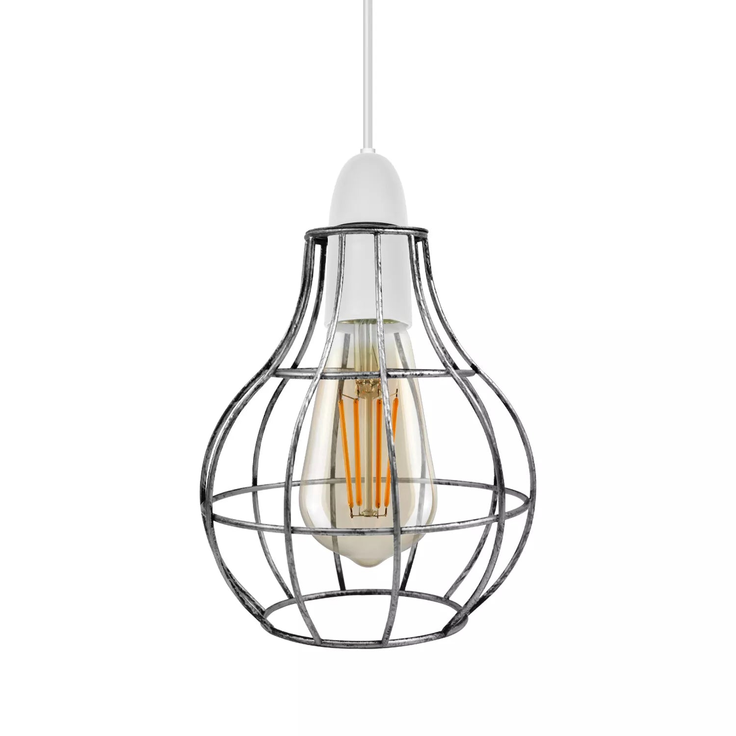 Close-up of rustic metal pendant light shade in black finish

b

