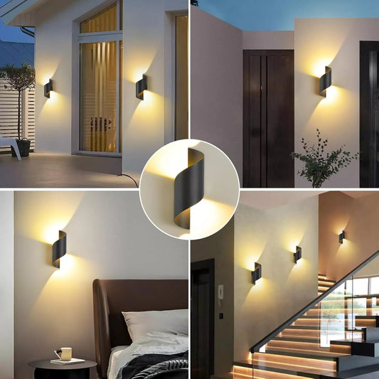 Modern Simple Wall Light,Curled Smetal Wrought Iron up and Down Led Lampshade Outer Black Inner Gold Sconces for House Living Room Bedroom Restaurants Coffee Shop
