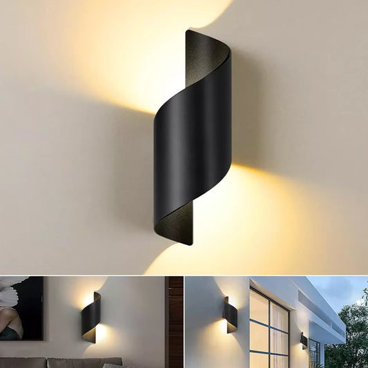 Modern Simple Wall Light,Curled Smetal Wrought Iron up and Down Led Lampshade Outer Black Inner Gold Sconces for House Living Room Bedroom Restaurants Coffee Shop
