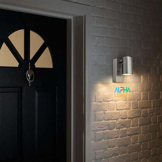 Modern Stainless Steel Outdoor Garden Wall Down Light with Sensor - IP44 Rated - Complete with a 7W LED GU10 Bulb