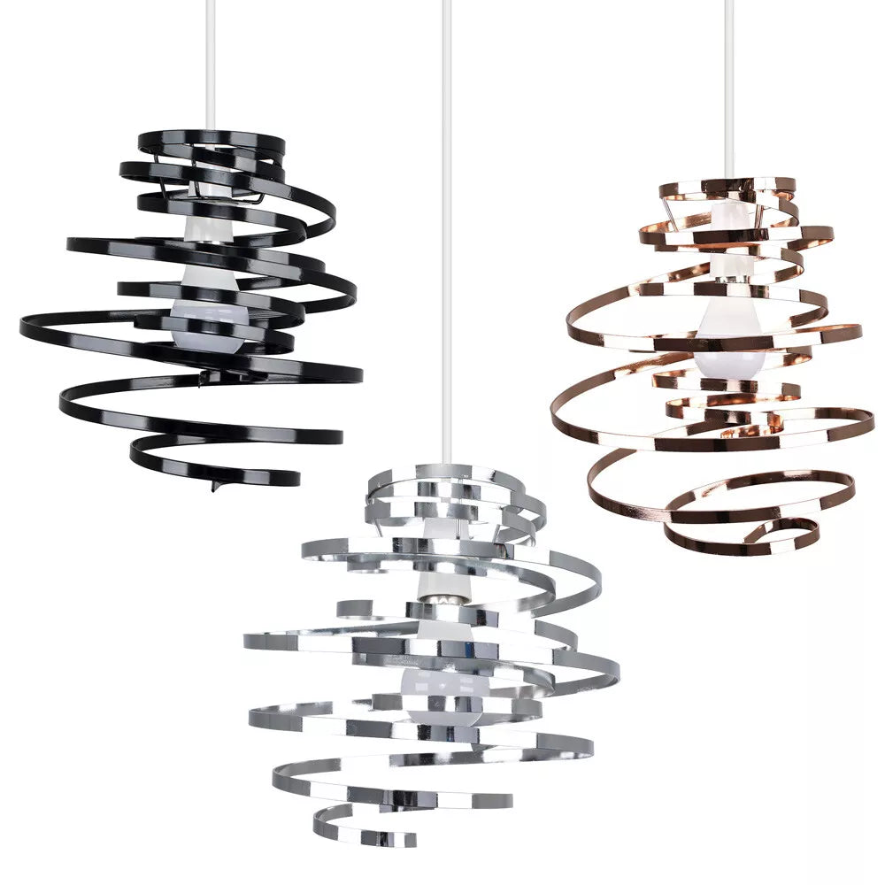 Contemporary swirl pattern lampshade adding style to a bedroom