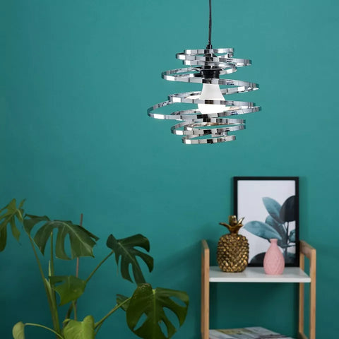 Unique swirl pendant shade in a contemporary lounge