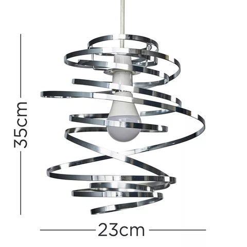 Modern swirl lampshade creating ambient lighting in a hallway