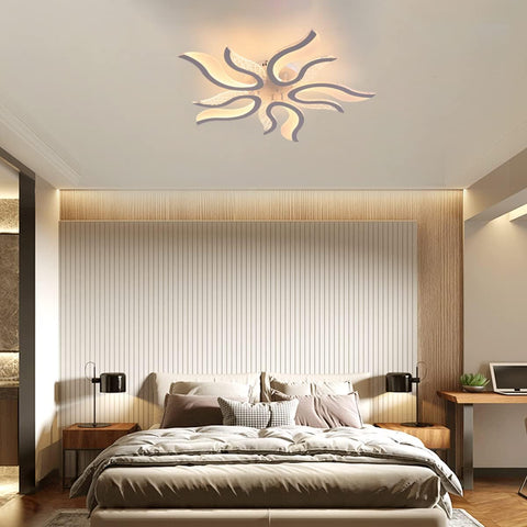 Modern bedroom with a stylish ceiling light fixture