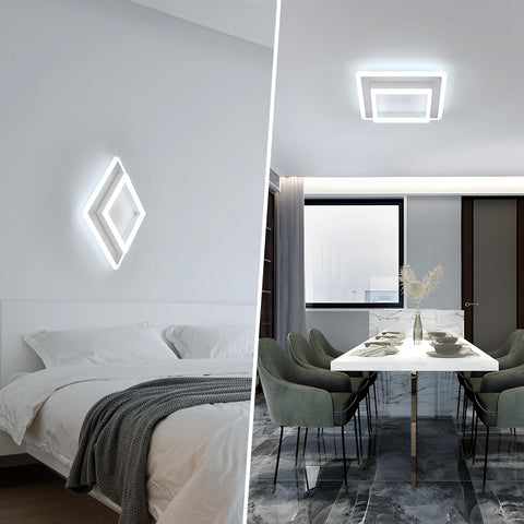 Modern bedroom with wall-mounted light fixture and dining area with ceiling light.