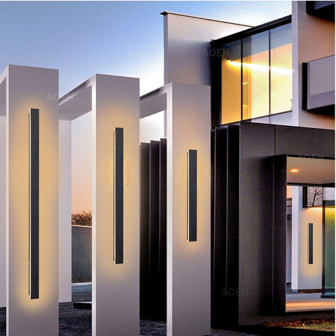 Modern building exterior with vertical wall lights