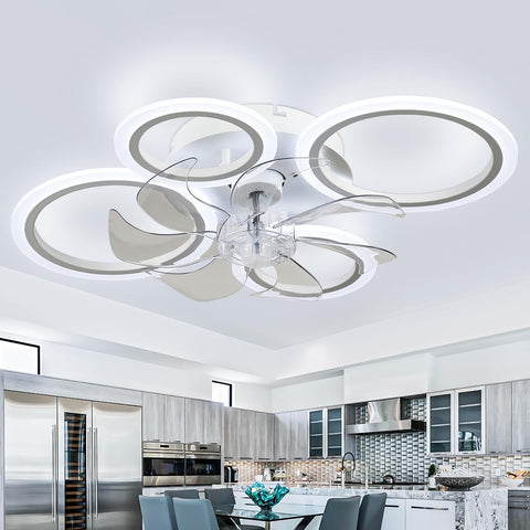Modern ceiling fan with light fixture in a kitchen setting