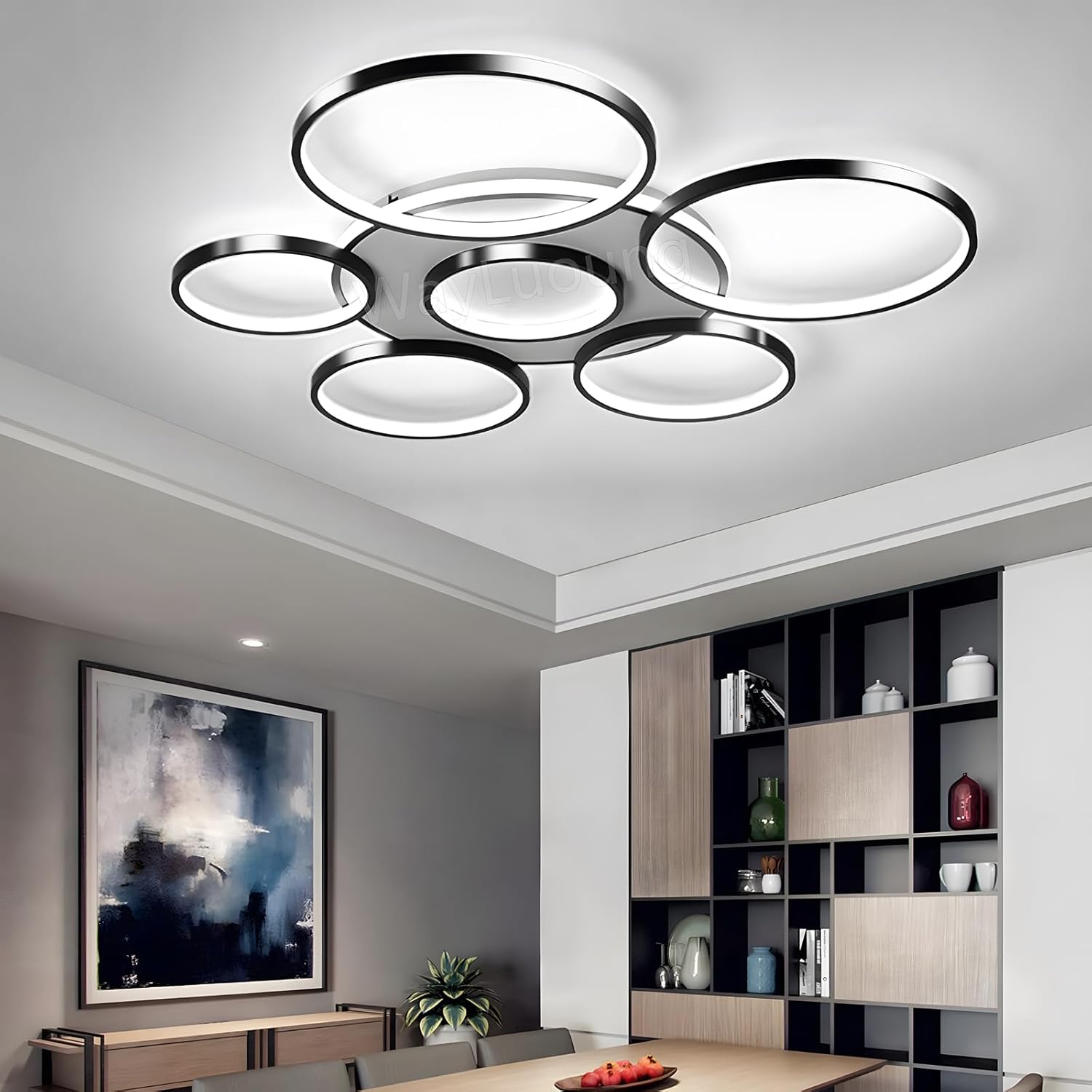 Modern ceiling light fixture in a living room setting