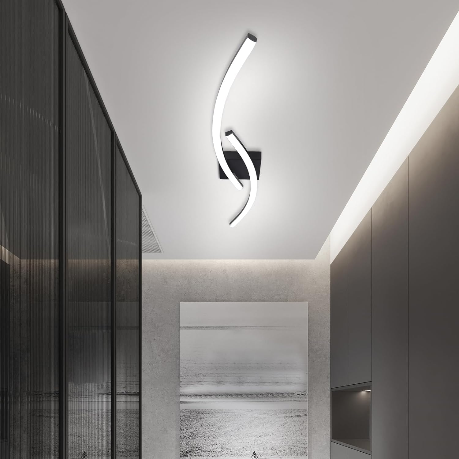Modern ceiling light fixture in a minimalistic interior setting