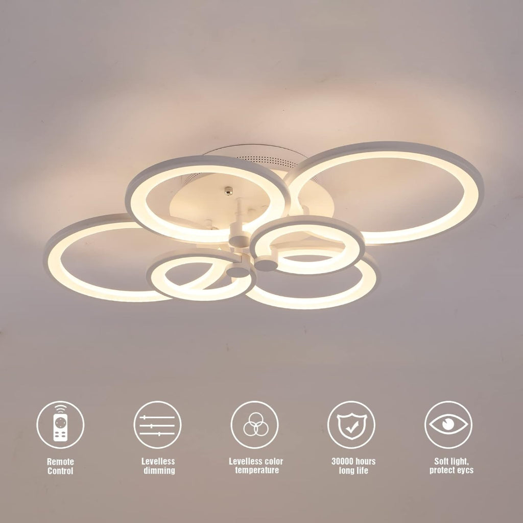 Modern ceiling light fixture with circular design on a neutral background