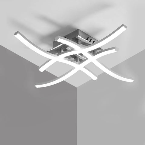 Modern ceiling light fixture with curved design on a gray background