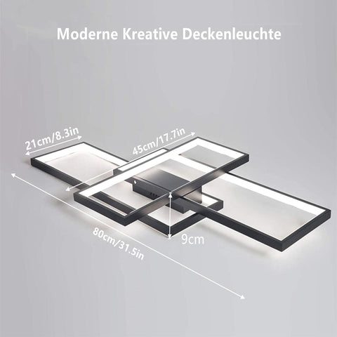 Modern ceiling light fixture with dimensions on a gray background