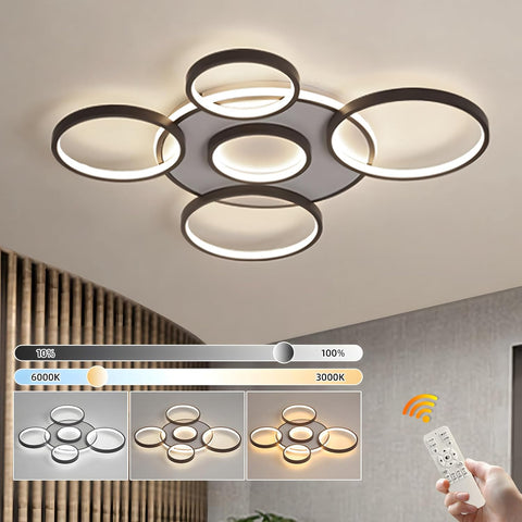 Modern ceiling light fixture with remote control and color temperature display