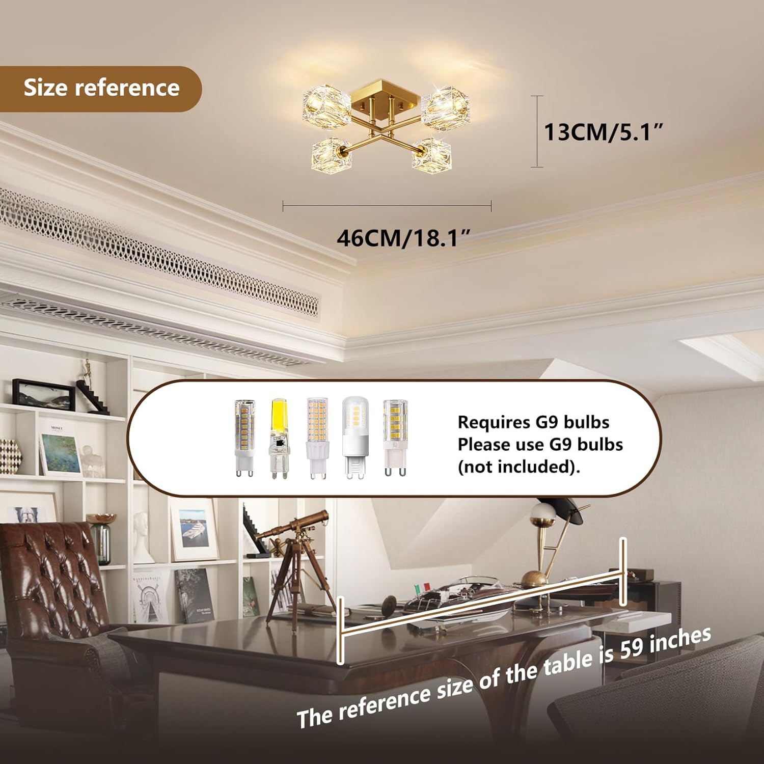Modern ceiling light fixture with size reference in a room setting