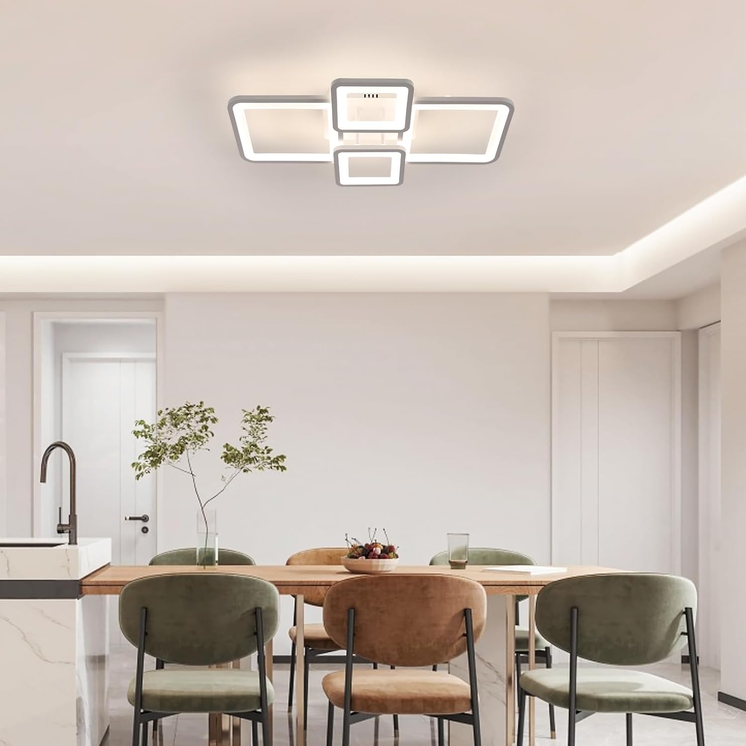 Modern dining room with a ceiling light fixture