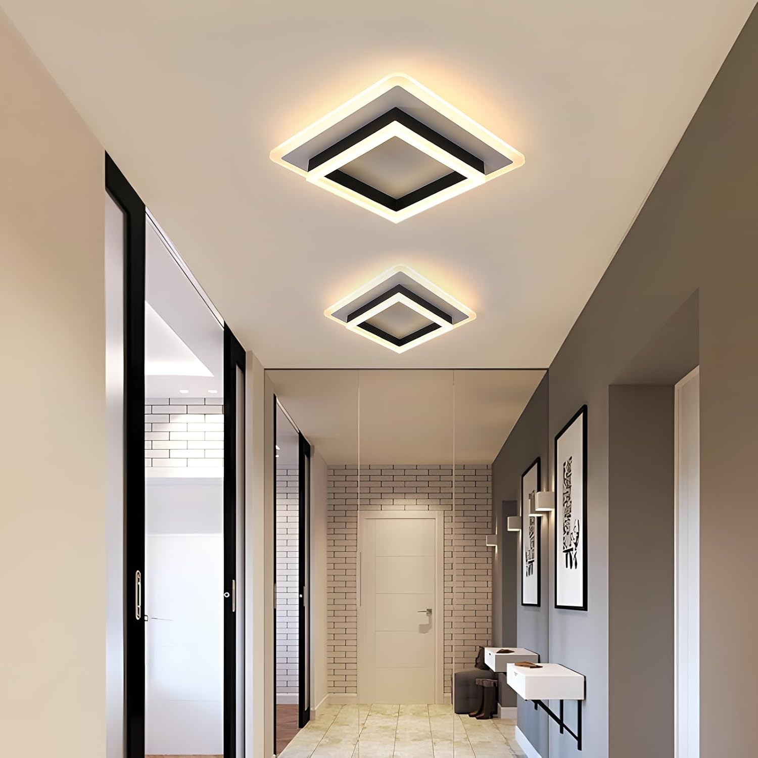 Modern hallway with ceiling lights and decorative elements