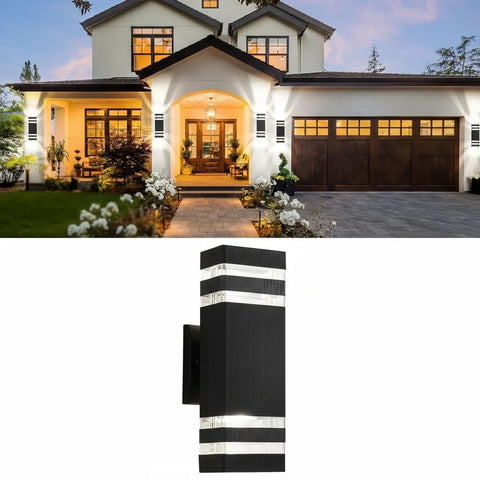 Outdoor Wall Lights Mains Powered Outside Up Down Lights, IP65 LED Porch Front Door Light, Square External GU10 Modern Lighting Exterior Electric Sconce Lamp Wall Mounted for House, Black