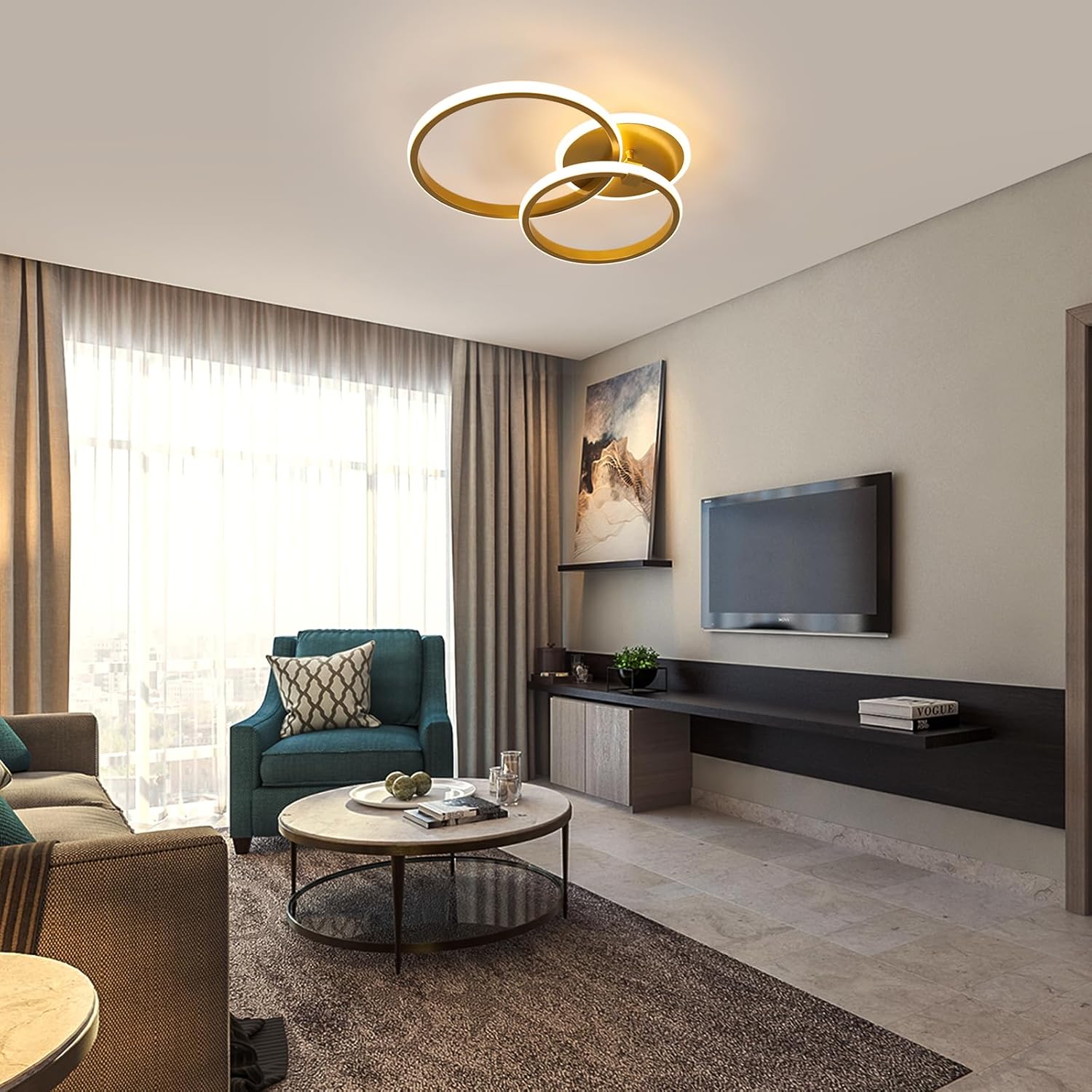 Modern interior with ceiling lights