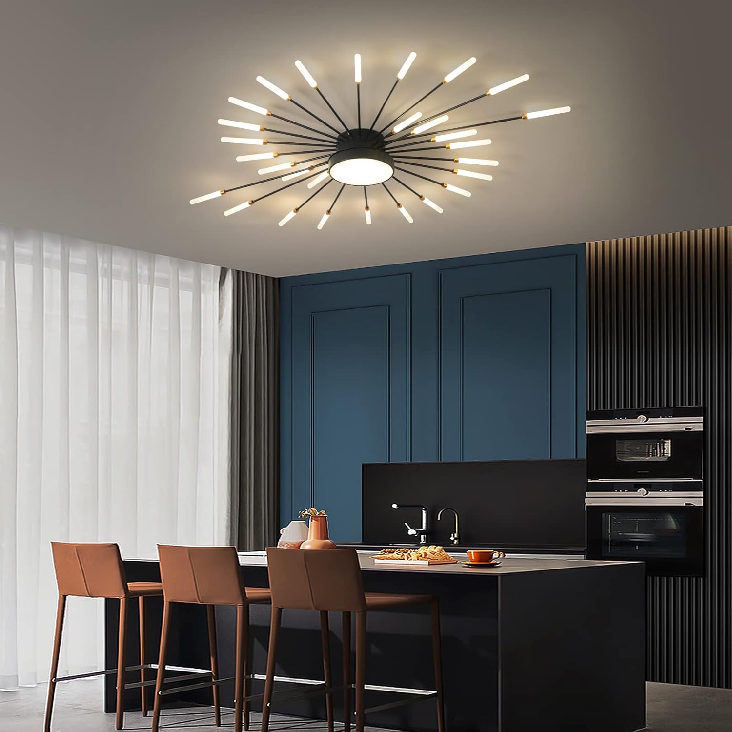 Modern kitchen with a stylish ceiling light fixture