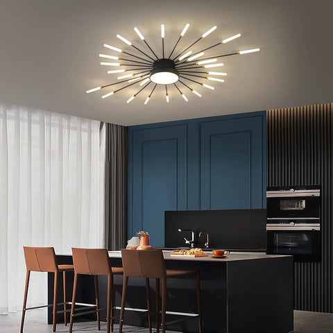Modern kitchen with a stylish ceiling light fixture