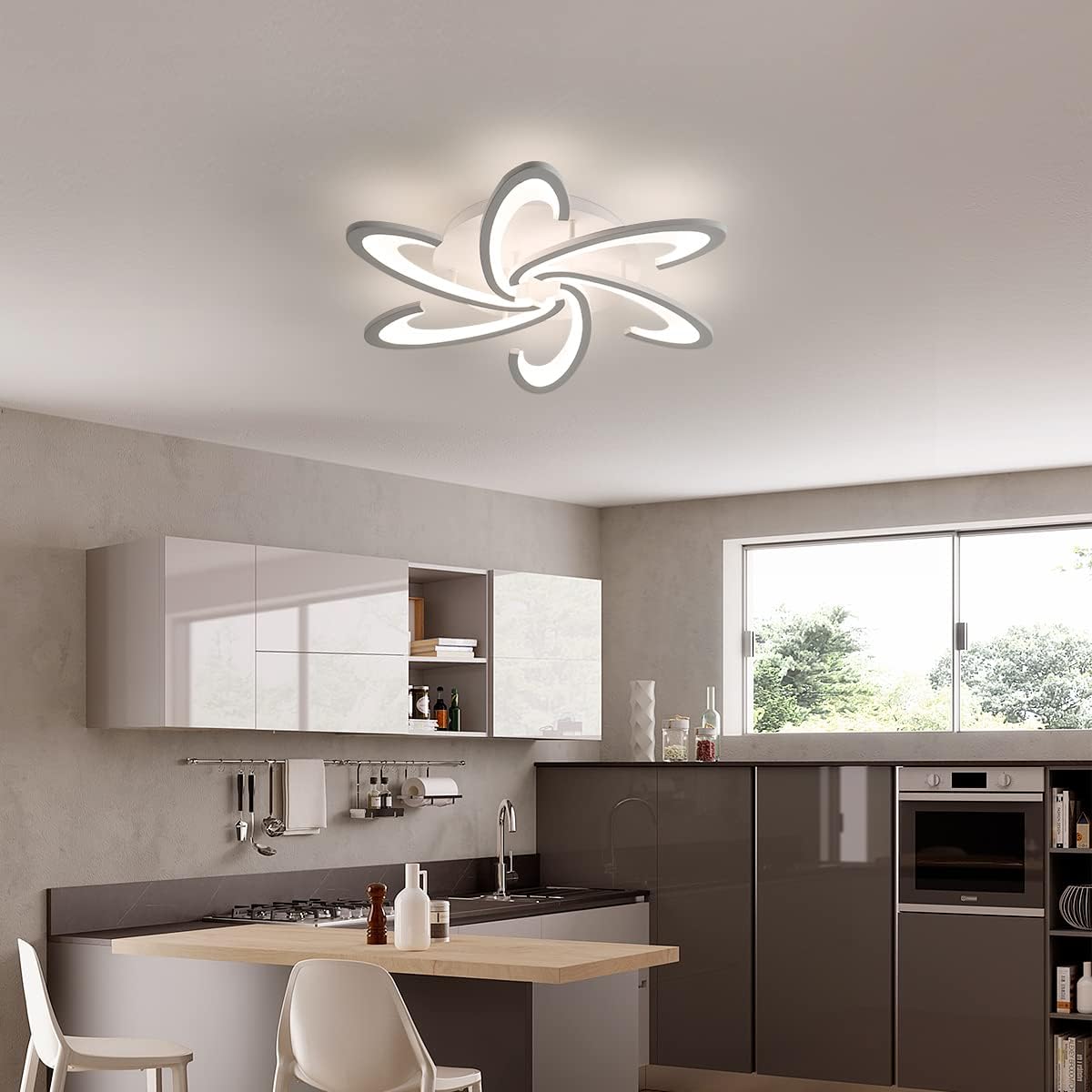 Modern kitchen with a ceiling light fixture