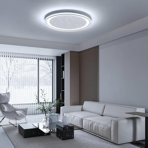 Modern living room with a ceiling light fixture