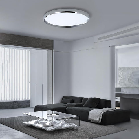 Modern living room with a ceiling light fixture, sofa, and coffee table.