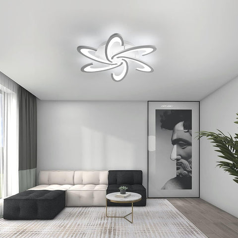 Modern living room with a unique ceiling light fixture