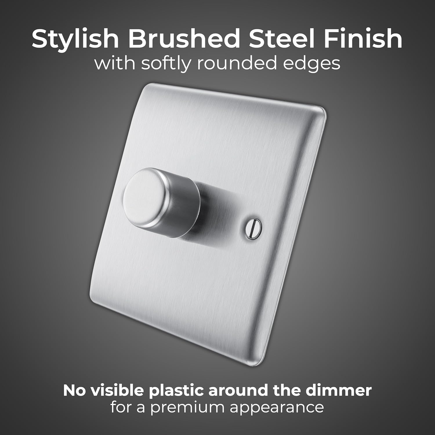 Metallic light switch with rounded edges on a dark background