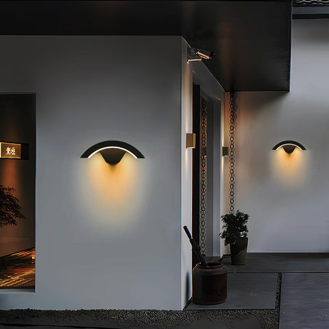 Modern outdoor wall lights on a building exterior