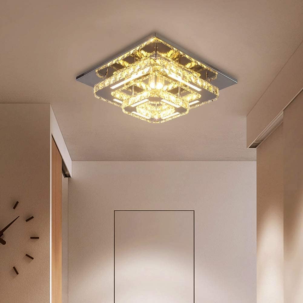 Modern square ceiling light fixture in a hallway