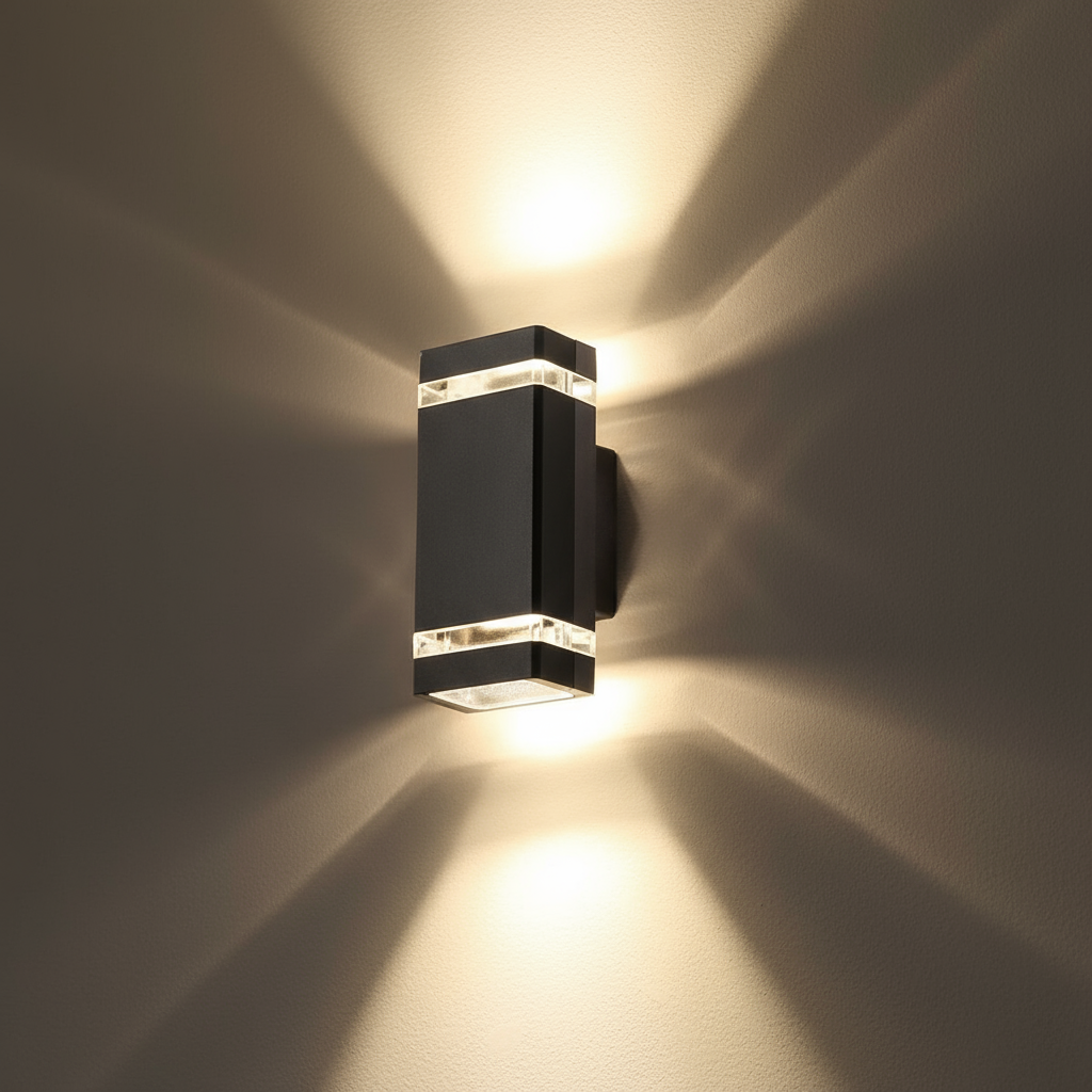 Modern wall-mounted light fixture on a gray wall