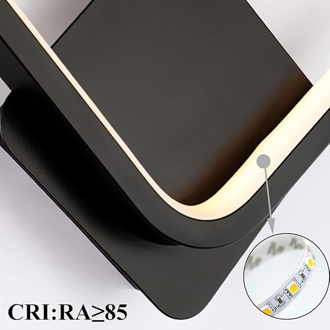 Modern wall light fixture with LED strip and CRI RA≥85 text on a white background