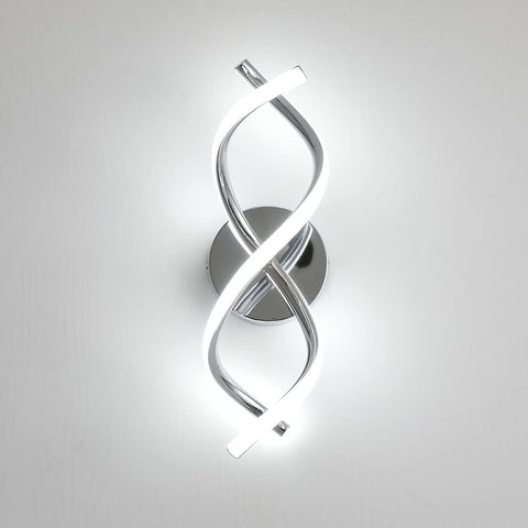 Modern wall light fixture with a spiral design on a white background