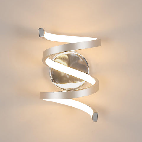 Modern wall light fixture with spiral design on a neutral background